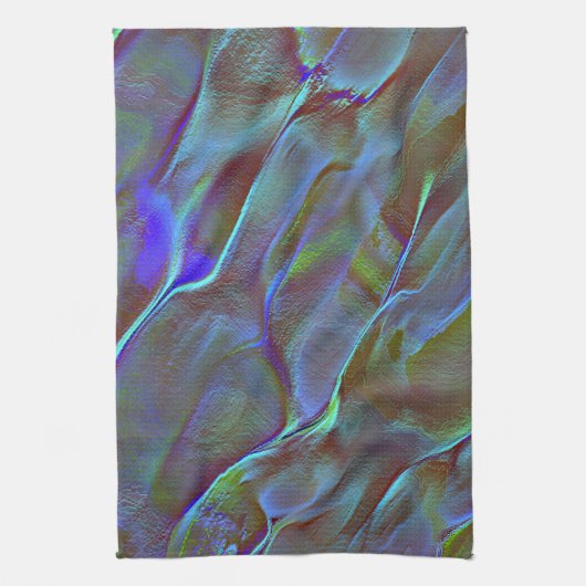 燃えた青い緑のサテン色のデジタルロック キッチンタオル (縦)