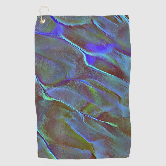 燃えた青い緑のサテン色のデジタルロック ゴルフタオル (正面)