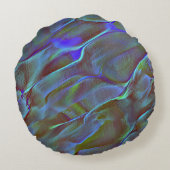 燃えた青い緑のサテン色のデジタルロック ラウンドクッション (裏面)