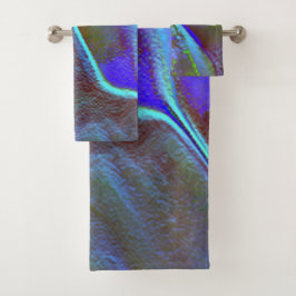 燃えた青い緑のデジタル粒状の岩のサテンシェード バスタオルセット
