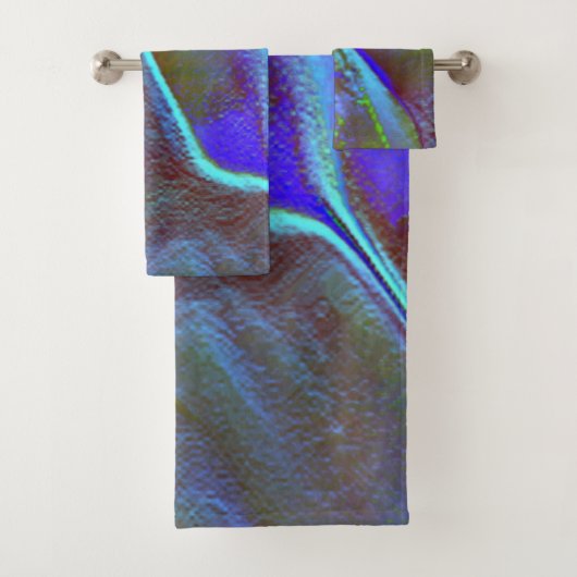 燃えた青い緑のデジタル粒状の岩のサテンシェード バスタオルセット (インサイチュ)