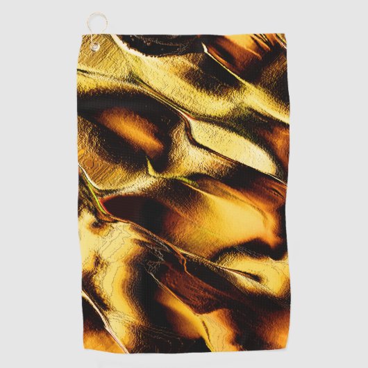 燃えた黄金または黄色がかったオレンジ色の粗い砂丘 ゴルフタオル (正面)