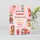 燃えるおもしろい：消防車の誕生日パーティーの招待状 招待状 (スタンド正面)
