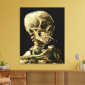 燃えるたばこ入りの骸骨の頭 キャンバスプリント (インサイチュ (リビング))