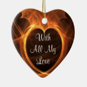 燃えるようなオレンジフラクタルのハートのデザインの記念品 セラミックオーナメント (右)