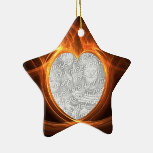 燃えるようなオレンジ写真のハートの卒業の記念品 セラミックオーナメント (右)