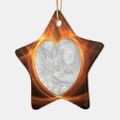 燃えるようなオレンジ写真のハートの卒業の記念品 セラミックオーナメント (左)