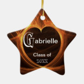 燃えるようなオレンジ写真のハートの卒業の記念品 セラミックオーナメント (裏面)