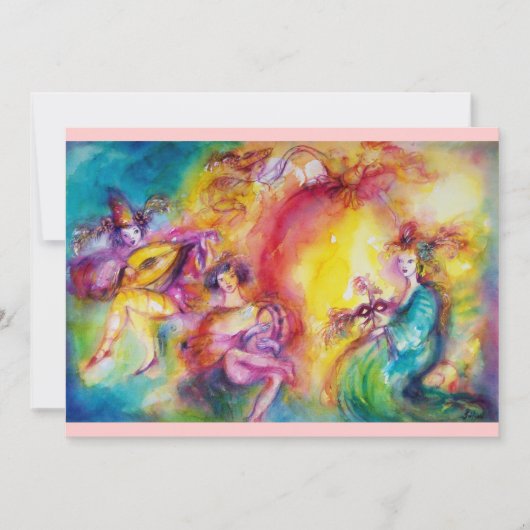 燃えるようなカーニバルのマーディ・グラス・マスク・ボールへの招待 招待状 (正面)