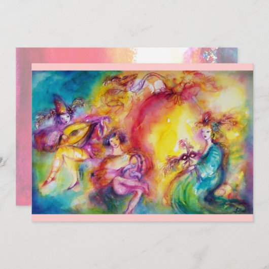 燃えるようなカーニバルのマーディ・グラス・マスク・ボールへの招待 招待状 (正面/裏面)