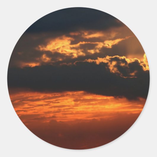 燃えるようなサンセットステッカー ラウンドシール (正面)