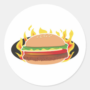 燃えるようなハンバーガー ラウンドシール