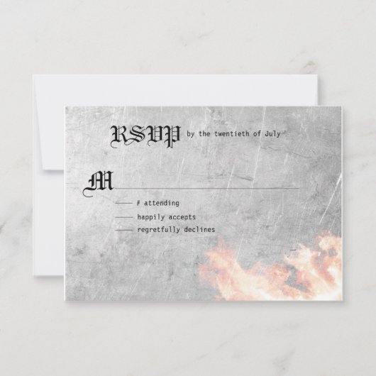 燃えるようなバイクもしくは自転車に乗る人の結婚式 出欠カード (正面)