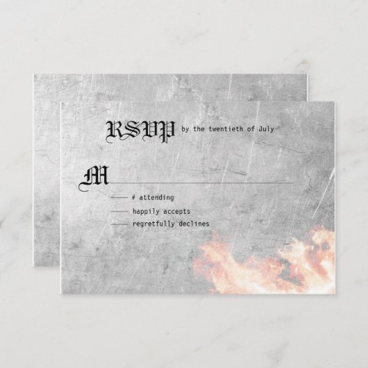 燃えるようなバイクもしくは自転車に乗る人の結婚式 出欠カード (正面/裏面)