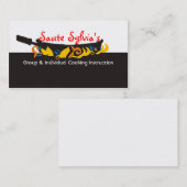 燃えるようなフライパンの小鍋のシェフケイタリングビジネスカード 名刺 (正面/裏面)