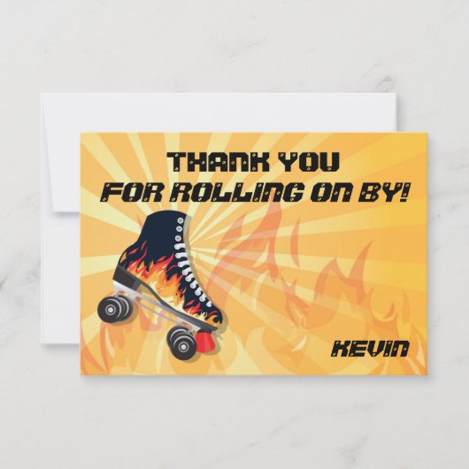 燃えるようなローラースケートで滑るのパーティーはメッセージカード感謝していしています サンキューカード (正面)