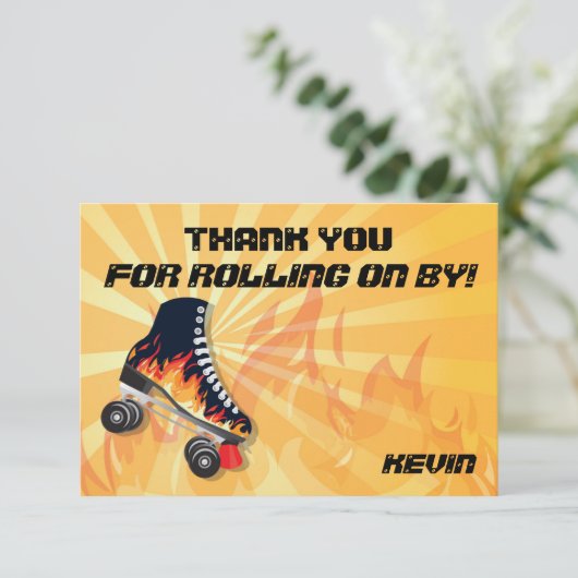 燃えるようなローラースケートで滑るのパーティーはメッセージカード感謝していしています サンキューカード (スタンド正面)