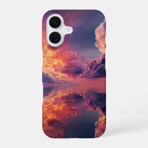 燃えるような夕日の超現実的なドラマチックな雲 iPhone 16ケース