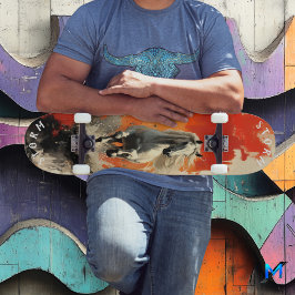 燃えるような夕焼けの中のギャロピンホワイトスタリオンレトロ スケートボード