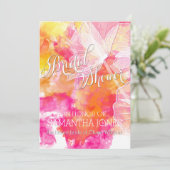 燃えるような夕焼けの水彩絵の具のタンポポのウェディング 招待状 (スタンド正面)