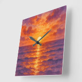 燃えるような夕焼け - 鮮やかな水彩画スタイル スクエア壁時計 (傾斜)