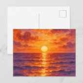燃えるような夕焼け - 鮮やかな水彩画スタイル ポストカード (正面/裏面)