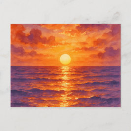 燃えるような夕焼け - 鮮やかな水彩画スタイル ポストカード