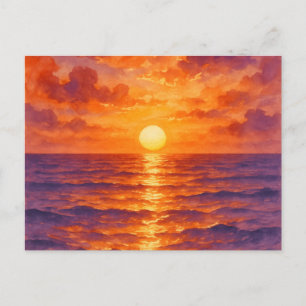 燃えるような夕焼け - 鮮やかな水彩画スタイル ポストカード