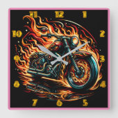 燃えるような夜を通して燃えるようなオートバイ スクエア壁時計 (正面)