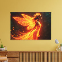 燃えるような妖精の女の子の赤い輝く翼かわいい魔法ネオン