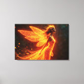 燃えるような妖精の女の子の赤い輝く翼かわいい魔法ネオン キャンバスプリント (正面)