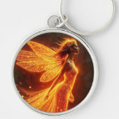 燃えるような妖精の女の子の赤い輝く翼かわいい魔法ネオン キーホルダー (正面)