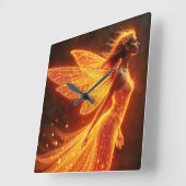 燃えるような妖精の女の子の赤い輝く翼かわいい魔法ネオン スクエア壁時計 (傾斜)