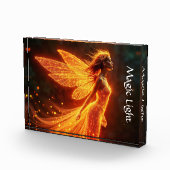 燃えるような妖精の女の子の赤い輝く翼かわいい魔法ネオン フォトブロック (右)