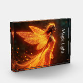 燃えるような妖精の女の子の赤い輝く翼かわいい魔法ネオン フォトブロック (左)