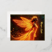 燃えるような妖精の女の子の赤い輝く翼かわいい魔法ネオン 箔招待状ポストカード (正面/裏面)