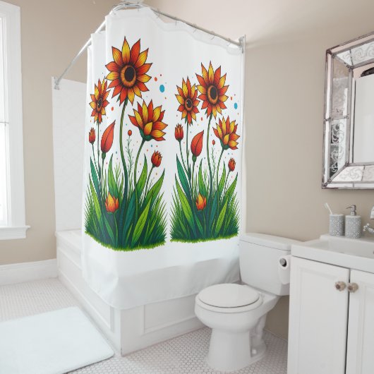 燃えるような庭の花開き シャワーカーテン (インサイチュ)