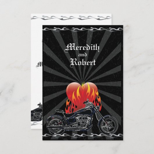 燃えるような愛バイクもしくは自転車に乗る人の結婚式の応答カード 出欠カード (正面/裏面)
