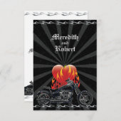 燃えるような愛バイクもしくは自転車に乗る人の結婚式の応答 出欠カード (正面/裏面)