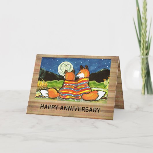 「燃えるような愛」赤い狐のロマンチックな記念日カード カード (正面)
