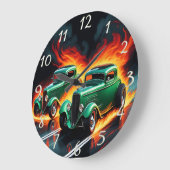 燃えるような日没のハイウェイで熱い棒をレースする ラージ壁時計 (傾斜)