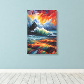 燃えるような海洋嵐 - 抽象的な海景画アート キャンバスプリント (インサイチュ (ウッドフロア))