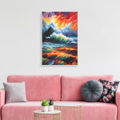 燃えるような海洋嵐 - 抽象的な海景画アート キャンバスプリント (インサイチュ (リビング))