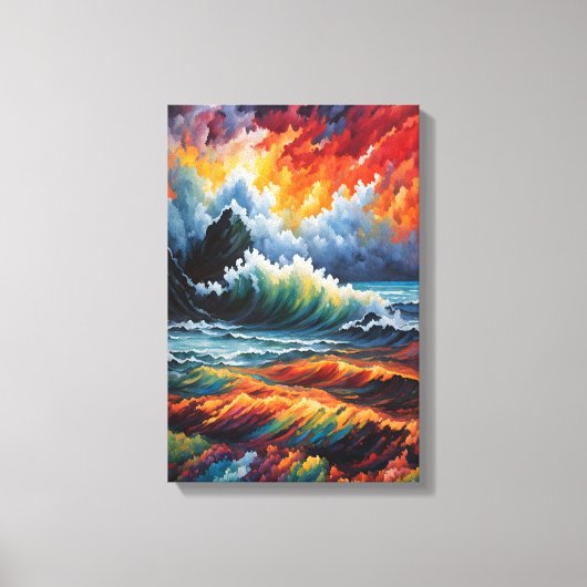 燃えるような海洋嵐 - 抽象的な海景画アート キャンバスプリント (正面)