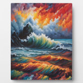 燃えるような海洋嵐 - 抽象的な海景画アート フォトプラーク (正面)