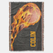 燃えるような熱い炎のバスケットボール スローブランケット (正面縦)