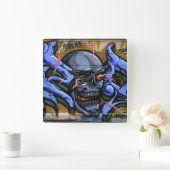 燃えるような目をした恐ろしいスカル スクエア壁時計 (ホーム)