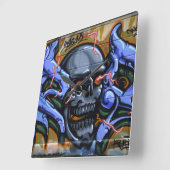 燃えるような目をした恐ろしいスカル スクエア壁時計 (傾斜)