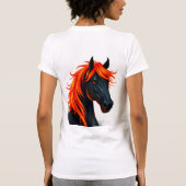 燃えるような赤いたてがみを持つ黒馬 Tシャツ (裏面)