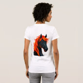 燃えるような赤いたてがみを持つ黒馬 Tシャツ (裏面フル)